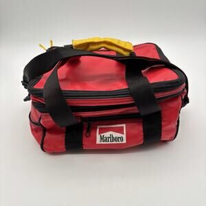 Vintage 1990s Marlboro Soft Sided Insulated Cooler Lunch Bag Red Black W/ Strap